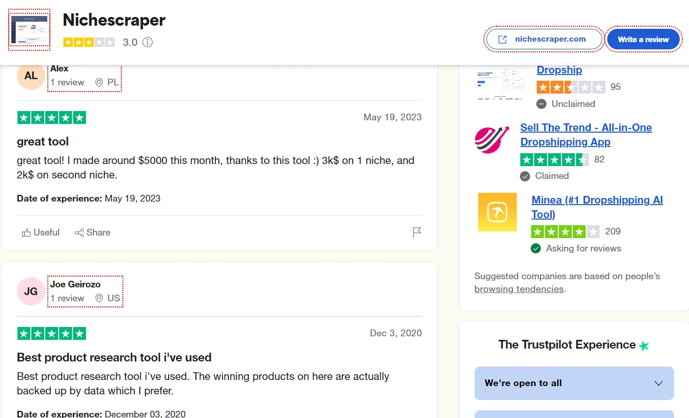 Customer reviews & Ratings - Niche Scraper